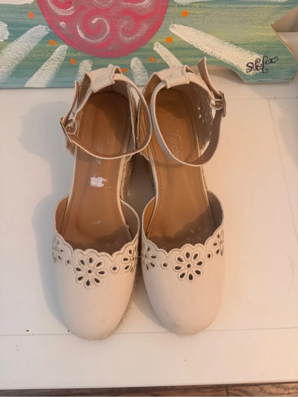 Forever 21 Cream Floral Cutout Espadrille Wedge